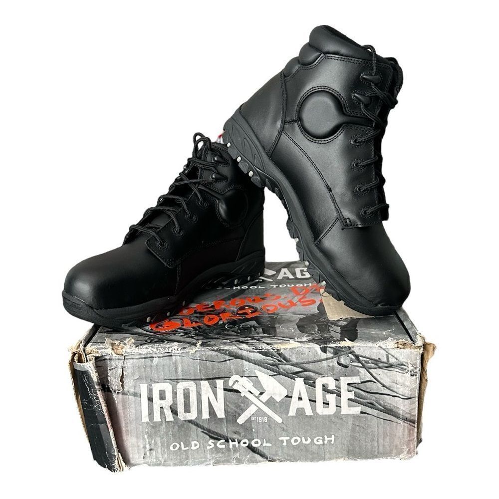 Iron Age IA5150 Ground Finish Men's 6" Steel Toe EH Work Boots Black Leather 13